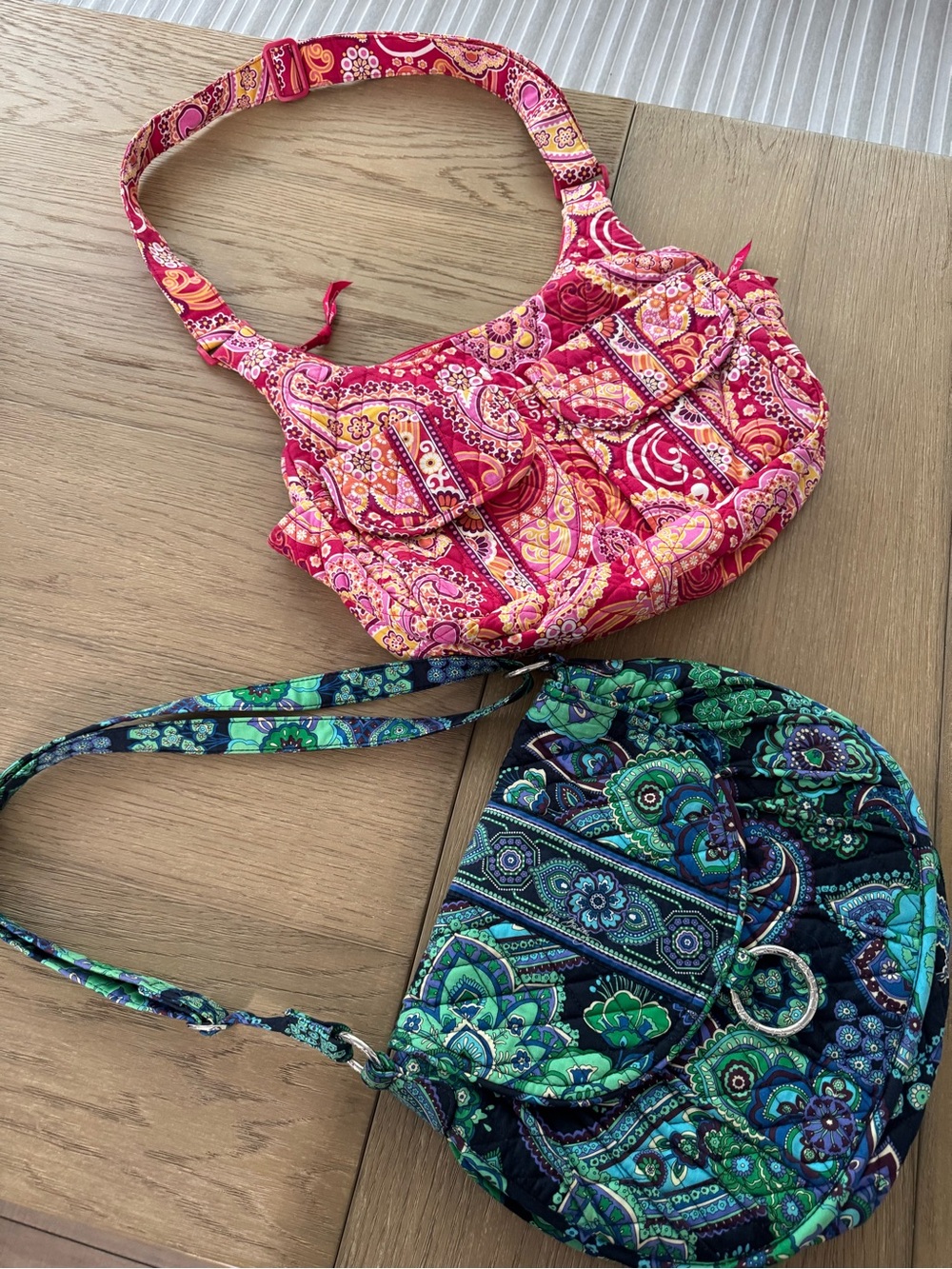 Vera Bradley Pink Paisley Crossbody & Green Floral Crossbody Set